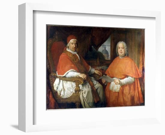 Portraits of Pope Benedict XIV (1675 - 1758) and Cardinal Silvio Valenti Gonzague. Painting by Giov-Giovanni Paolo Pannini or Panini-Framed Giclee Print