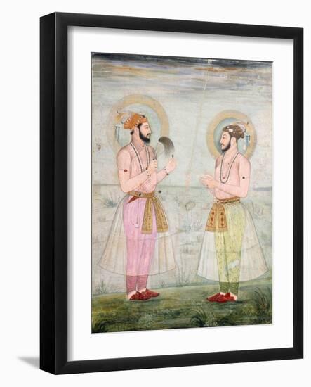 Portraits of Prince Dara Shikoh and Prince Sulaiman Shikoh Nimbate, C.1665 (Gouache on Parchment)-null-Framed Giclee Print