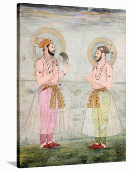 Portraits of Prince Dara Shikoh and Prince Sulaiman Shikoh Nimbate, C.1665 (Gouache on Parchment)-null-Stretched Canvas