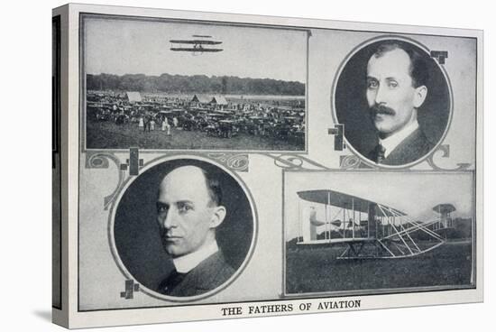 Portraits of Wilbur (Left) and Orville (Right) Wright and Pictures of Their Planes-null-Stretched Canvas