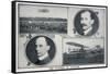 Portraits of Wilbur (Left) and Orville (Right) Wright and Pictures of Their Planes-null-Framed Stretched Canvas