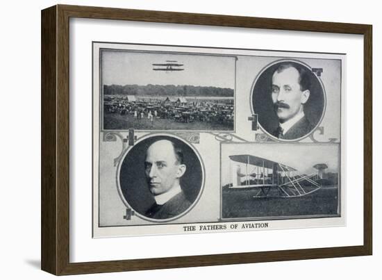 Portraits of Wilbur (Left) and Orville (Right) Wright and Pictures of Their Planes-null-Framed Art Print