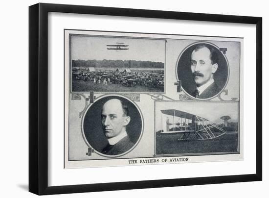 Portraits of Wilbur (Left) and Orville (Right) Wright and Pictures of Their Planes-null-Framed Art Print