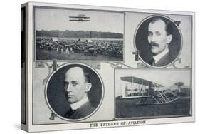 Portraits of Wilbur (Left) and Orville (Right) Wright and Pictures of Their Planes-null-Stretched Canvas