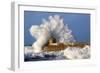 Portreath Wave Breaks over Pier in Storm-null-Framed Photographic Print