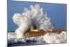 Portreath Wave Breaks over Pier in Storm-null-Mounted Photographic Print