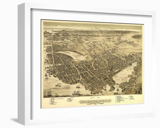 Portsmouth, New Hampshire - Panoramic Map-Lantern Press-Framed Art Print