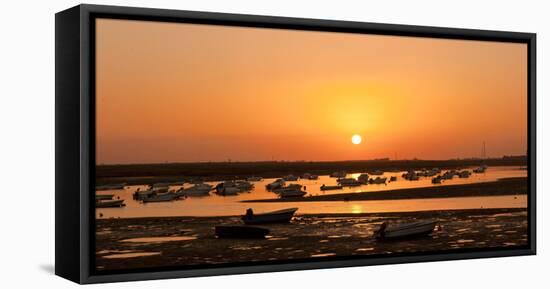 Portugal, Algarve, Ria Formosa Coast, Fishing Boats, Sunset-Chris Seba-Framed Stretched Canvas