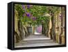 Portugal, Aveiro. Parque Dom Pedro Infante in Aveiro. Stone balustrade with pergola and columns.-Julie Eggers-Framed Stretched Canvas