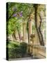 Portugal, Aveiro. Parque Dom Pedro Infante in Aveiro. Stone balustrade with pergola and columns.-Julie Eggers-Stretched Canvas