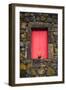 Portugal, Azores, Pico Island, Madalena. Red doors on barn-Walter Bibikow-Framed Photographic Print