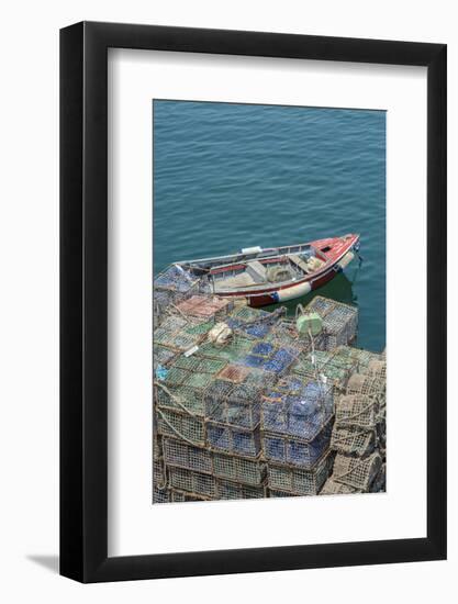 Portugal, Cascais, Lobster Traps and Fishing Boat in Harbor-Jim Engelbrecht-Framed Photographic Print