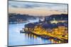 Portugal, Douro Litoral, Porto. Dusk in the UNESCO listed Ribeira district, viewed from Dom Luis I -Nick Ledger-Mounted Photographic Print