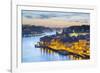 Portugal, Douro Litoral, Porto. Dusk in the UNESCO listed Ribeira district, viewed from Dom Luis I -Nick Ledger-Framed Photographic Print