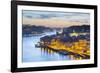 Portugal, Douro Litoral, Porto. Dusk in the UNESCO listed Ribeira district, viewed from Dom Luis I -Nick Ledger-Framed Photographic Print