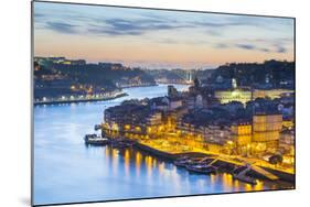 Portugal, Douro Litoral, Porto. Dusk in the UNESCO listed Ribeira district, viewed from Dom Luis I -Nick Ledger-Mounted Photographic Print