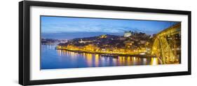 Portugal, Douro Litoral, Porto. Dusk in the UNESCO listed Ribeira district.-Nick Ledger-Framed Photographic Print