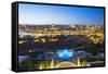 Portugal, Douro Litoral, Porto. Dusk view towards the old town of Porto and the Ribeira district fr-Nick Ledger-Framed Stretched Canvas