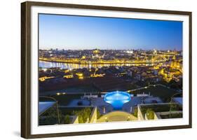 Portugal, Douro Litoral, Porto. Dusk view towards the old town of Porto and the Ribeira district fr-Nick Ledger-Framed Photographic Print