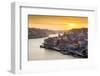 Portugal, Douro Litoral, Porto. Sunset over the UNESCO listed Ribeira district, viewed from Dom Lui-Nick Ledger-Framed Photographic Print