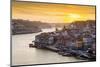 Portugal, Douro Litoral, Porto. Sunset over the UNESCO listed Ribeira district, viewed from Dom Lui-Nick Ledger-Mounted Photographic Print