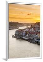 Portugal, Douro Litoral, Porto. Sunset over the UNESCO listed Ribeira district, viewed from Dom Lui-Nick Ledger-Framed Premium Photographic Print