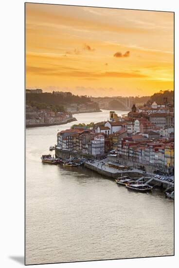 Portugal, Douro Litoral, Porto. Sunset over the UNESCO listed Ribeira district, viewed from Dom Lui-Nick Ledger-Mounted Premium Photographic Print
