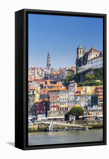 Portugal, Douro Litoral, Porto. The view across the Douro River to the UNESCO listed Old Town of Po-Nick Ledger-Framed Stretched Canvas