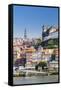 Portugal, Douro Litoral, Porto. The view across the Douro River to the UNESCO listed Old Town of Po-Nick Ledger-Framed Stretched Canvas