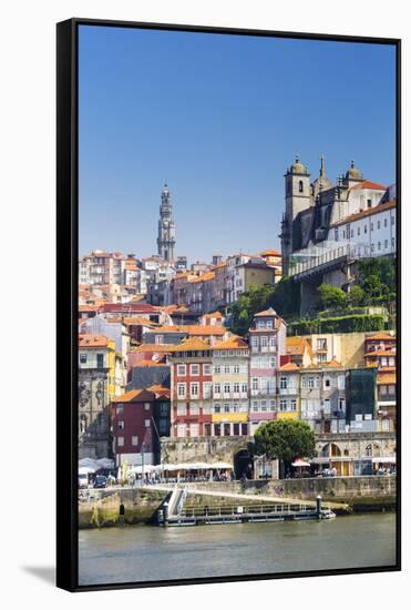 Portugal, Douro Litoral, Porto. The view across the Douro River to the UNESCO listed Old Town of Po-Nick Ledger-Framed Stretched Canvas