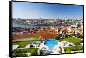 Portugal, Douro Litoral, Porto. The view towards the old town of Porto and the Ribeira district fro-Nick Ledger-Framed Stretched Canvas