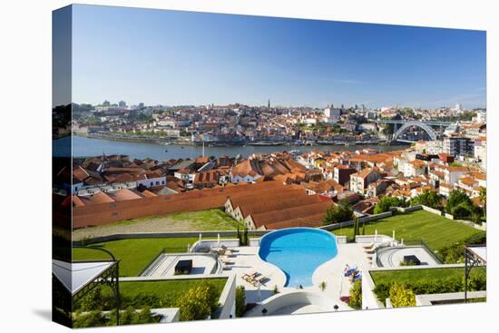 Portugal, Douro Litoral, Porto. The view towards the old town of Porto and the Ribeira district fro-Nick Ledger-Stretched Canvas