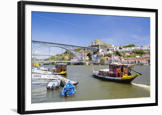 Portugal, Douro Litoral, Porto. Tourists boats on Douro River in the UNESCO listed Ribeira district-Nick Ledger-Framed Photographic Print