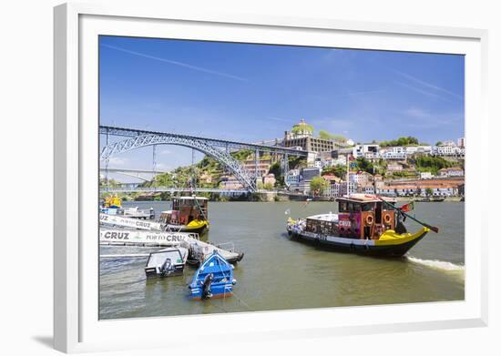 Portugal, Douro Litoral, Porto. Tourists boats on Douro River in the UNESCO listed Ribeira district-Nick Ledger-Framed Photographic Print