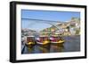 Portugal, Douro Litoral, Porto. Tourists boats on Douro River in the UNESCO listed Ribeira district-Nick Ledger-Framed Photographic Print