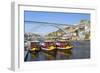 Portugal, Douro Litoral, Porto. Tourists boats on Douro River in the UNESCO listed Ribeira district-Nick Ledger-Framed Photographic Print