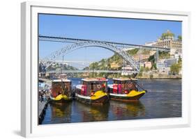 Portugal, Douro Litoral, Porto. Tourists boats on Douro River in the UNESCO listed Ribeira district-Nick Ledger-Framed Photographic Print
