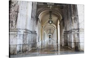 Portugal, Lisbon, Columns of the Arcade of Commerce Square with Reflections-Terry Eggers-Stretched Canvas