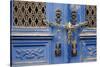 Portugal, Lisbon. Historic Alfama District, Blue Door with Chain Lock-Emily Wilson-Stretched Canvas