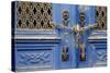 Portugal, Lisbon. Historic Alfama District, Blue Door with Chain Lock-Emily Wilson-Stretched Canvas