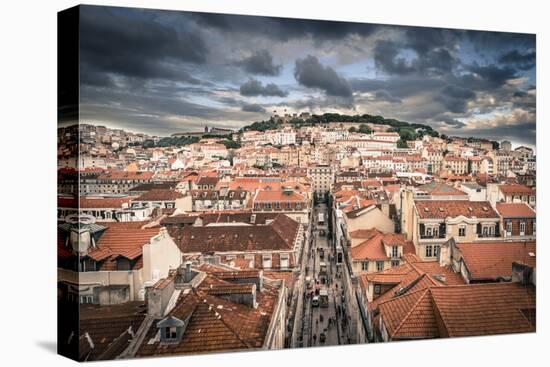 Portugal, Lisbon, Rooftop View of Baixa District with Sao Jorge Castle and Alfama District Beyond-Alan Copson-Stretched Canvas