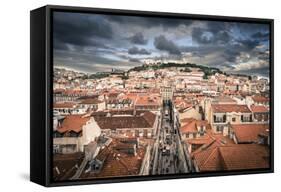 Portugal, Lisbon, Rooftop View of Baixa District with Sao Jorge Castle and Alfama District Beyond-Alan Copson-Framed Stretched Canvas