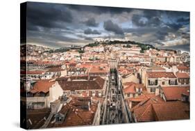 Portugal, Lisbon, Rooftop View of Baixa District with Sao Jorge Castle and Alfama District Beyond-Alan Copson-Stretched Canvas