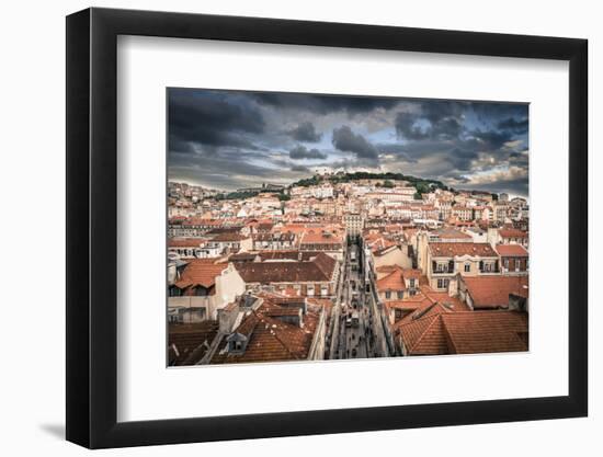 Portugal, Lisbon, Rooftop View of Baixa District with Sao Jorge Castle and Alfama District Beyond-Alan Copson-Framed Photographic Print