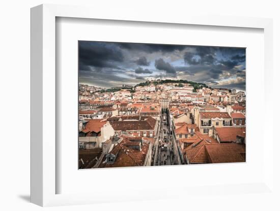 Portugal, Lisbon, Rooftop View of Baixa District with Sao Jorge Castle and Alfama District Beyond-Alan Copson-Framed Photographic Print