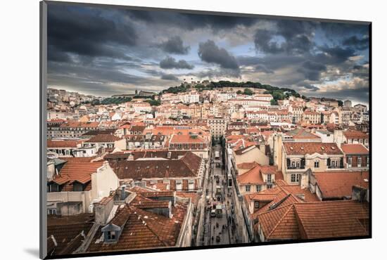 Portugal, Lisbon, Rooftop View of Baixa District with Sao Jorge Castle and Alfama District Beyond-Alan Copson-Mounted Photographic Print