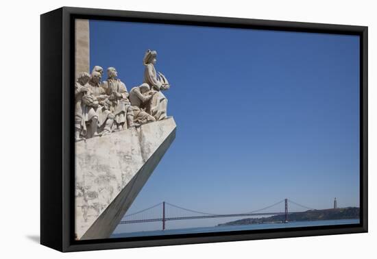 Portugal, Lisbon, Santa Maria de Belem, Monument To The Discoveries and 25th of April Bridge-Samuel Magal-Framed Stretched Canvas