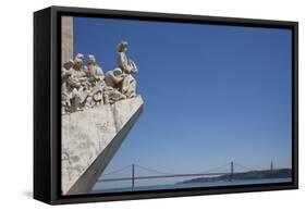 Portugal, Lisbon, Santa Maria de Belem, Monument To The Discoveries and 25th of April Bridge-Samuel Magal-Framed Stretched Canvas