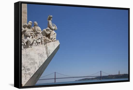Portugal, Lisbon, Santa Maria de Belem, Monument To The Discoveries and 25th of April Bridge-Samuel Magal-Framed Stretched Canvas