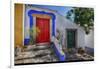Portugal, Obidos, Bright Red Door of Colored Homes Inside the Walled City-Terry Eggers-Framed Photographic Print